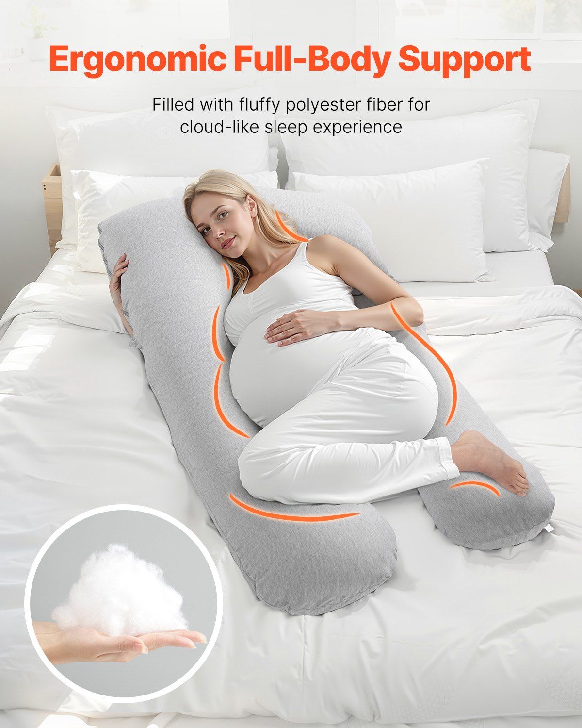 Pregnancy Pillow, U-Shaped Full Body Maternity Pillow for Pregnant Women, Soft and Breathable Pregnant Support Pillows with Removable & Washable Cover, Perfect for Back, Belly, Hip, Legs Relief