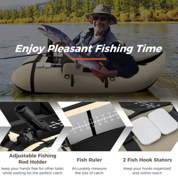 Inflatable Fishing Float Tube with Pump Storage Pockets and Fish Ruler