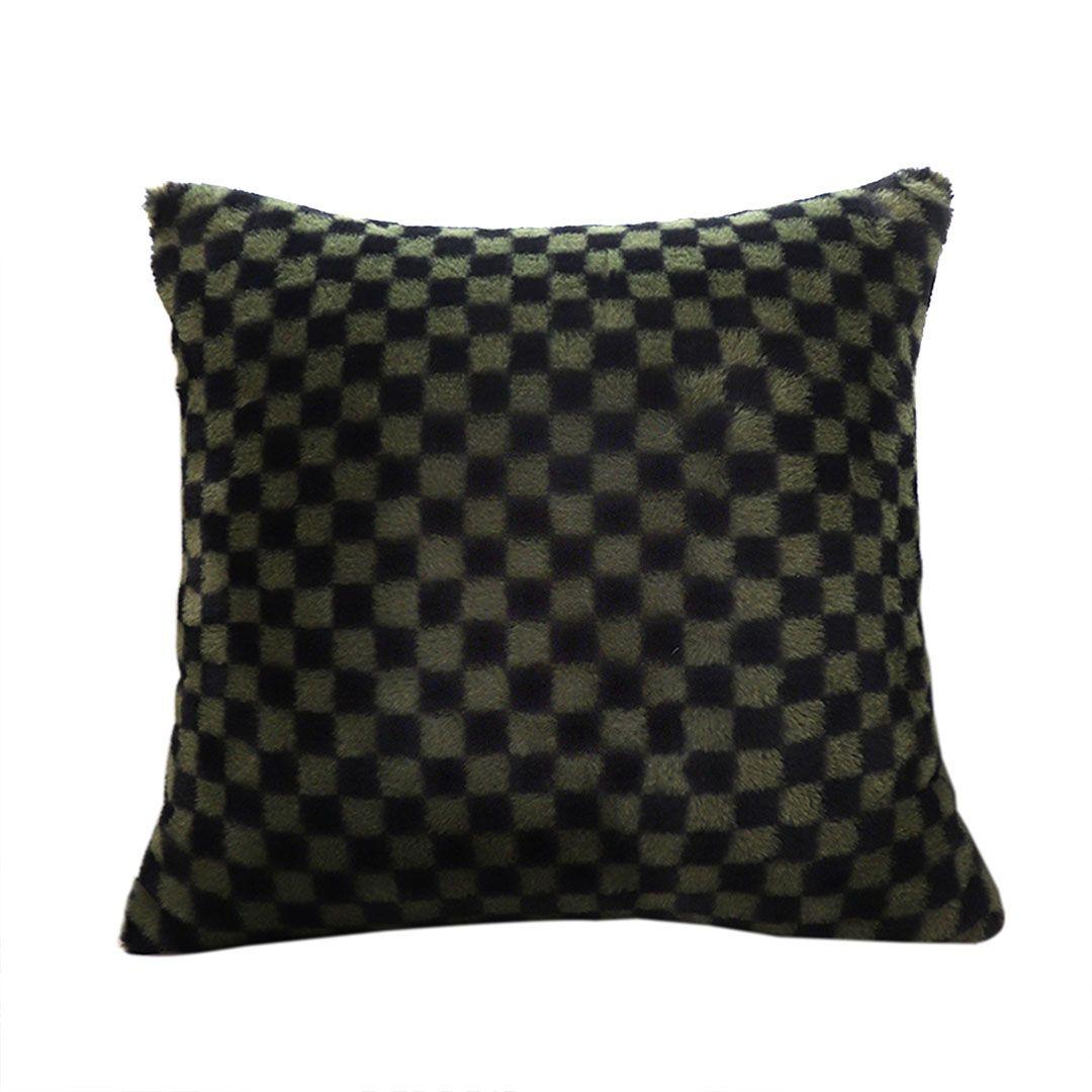 11.8inches Urban Light Luxury Dark Green Checkered Lumbar Throw Pillow – Decorative Cushion