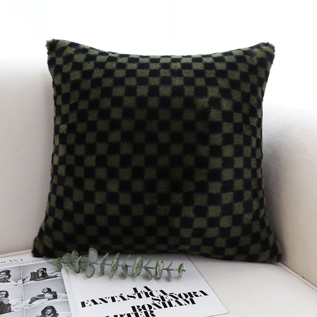 11.8inches Urban Light Luxury Dark Green Checkered Lumbar Throw Pillow – Decorative Cushion