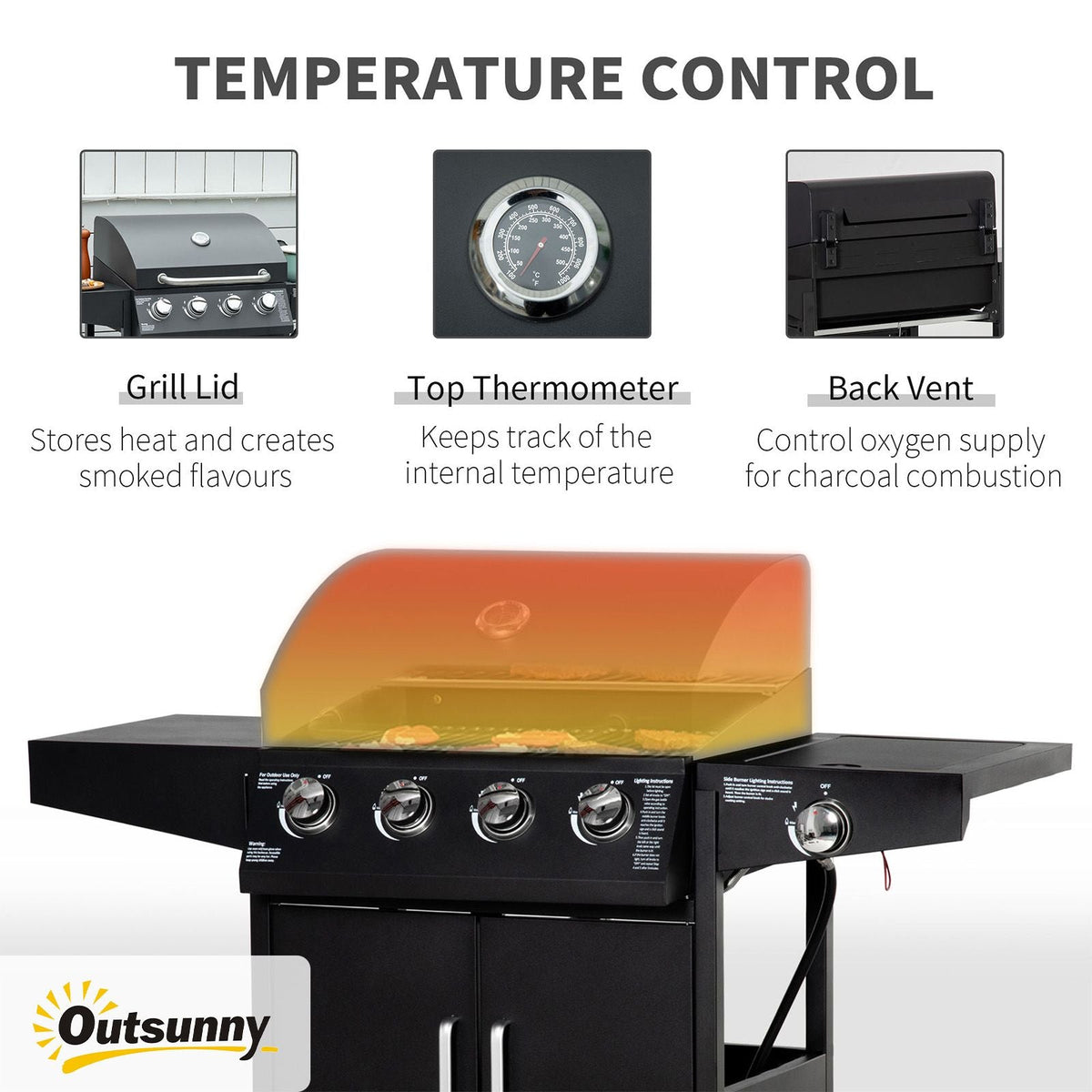 52 Barbecue Grill with Wheels 4+1 Burner Propane Gas Outdoor BBQ Trolley Black
