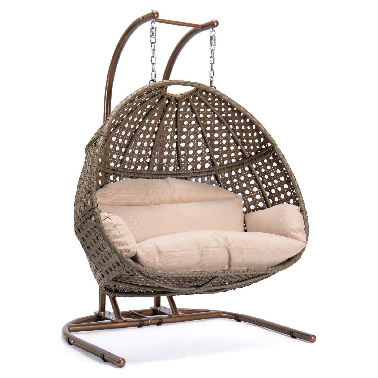 Brown Wicker Hanging Double-Seat Swing Chair BLAKHOM