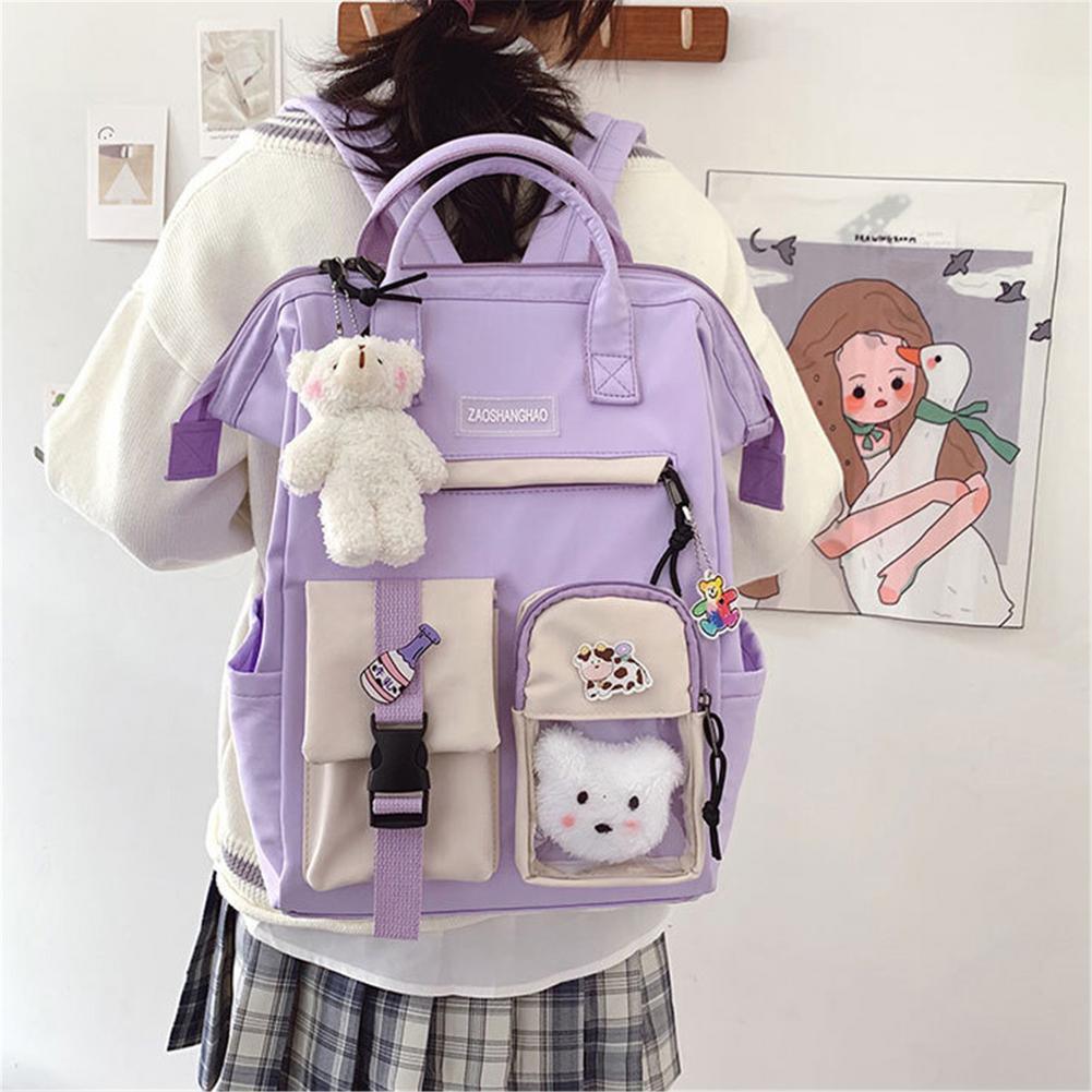 2021 Preppy Purple Backpack Women Waterproof Candy Colors Backpacks Fancy High School Bags for Teenage Girl Cute Travel Rucksack