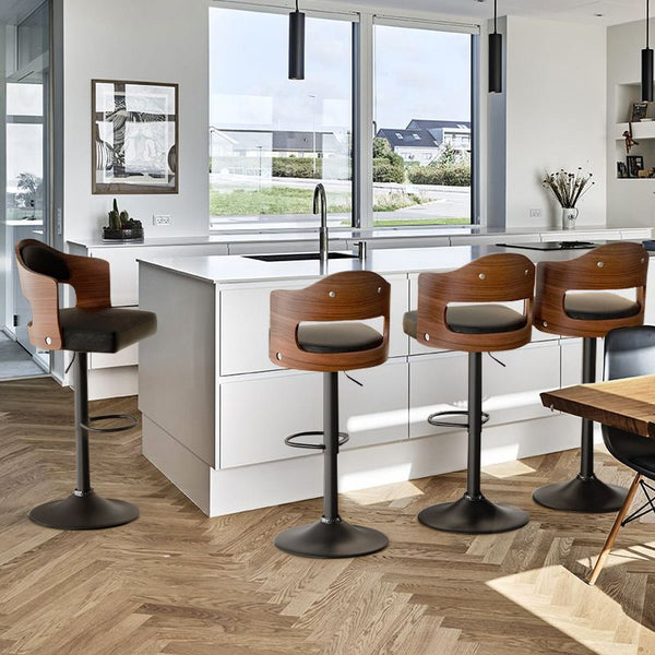 Set of 2  Wooden Barstools PU Leather Upholstered Bar Chairs BLAKHOM