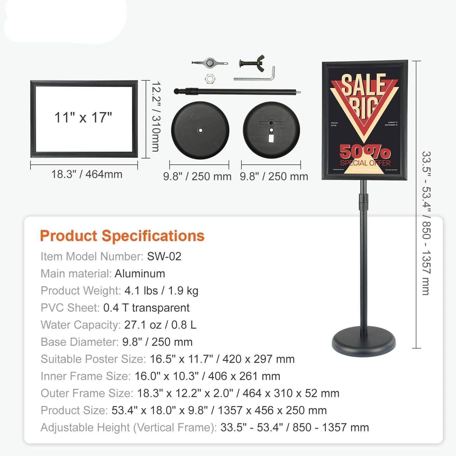 Pedestal Sign Holder, 11 x 17 Inch Vertical and Horizontal Adjustable Poster Stand