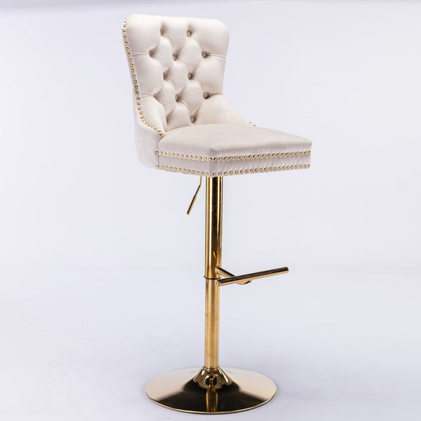 Set of 2 Thick Golden Swivel Velvet Barstools BLAKHOM