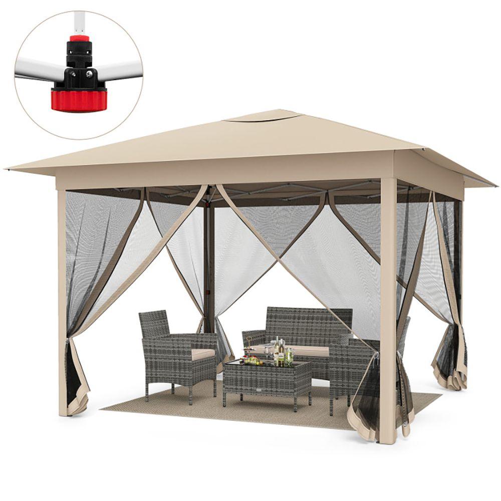 11.5x11.5 FT Pop-up Canopy, Instant 1-Person Setup Outdoor Patio Umbrella with Mesh Screen Netting
