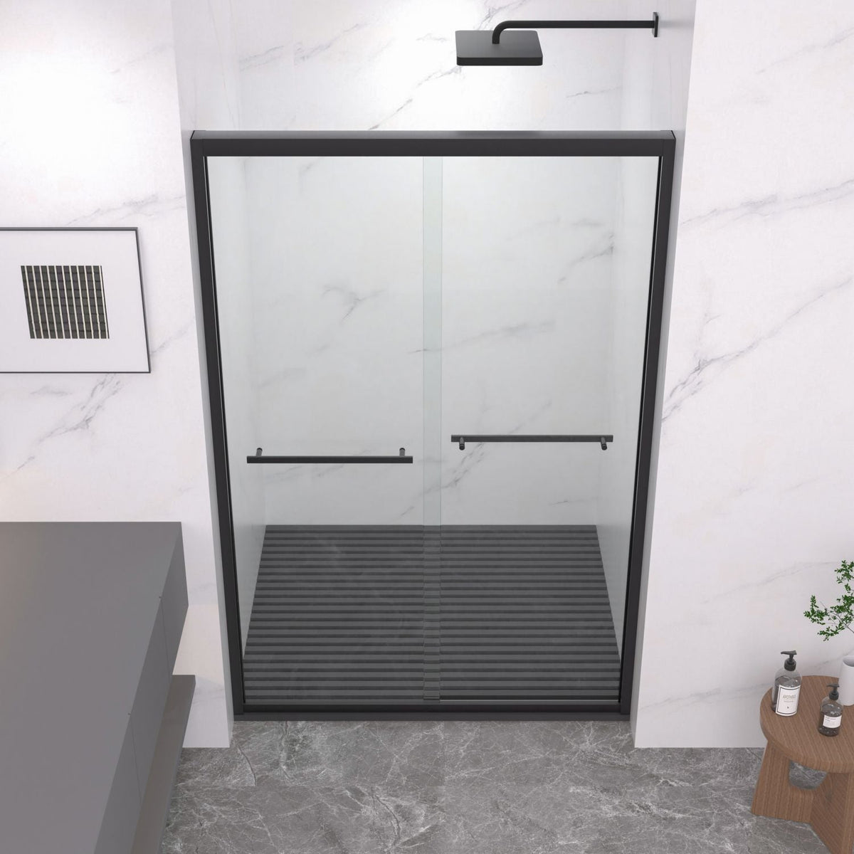 Aluminum Frame Double Sliding Shower Door, Bypass Bathroom Sliding Door with Premium 5/16