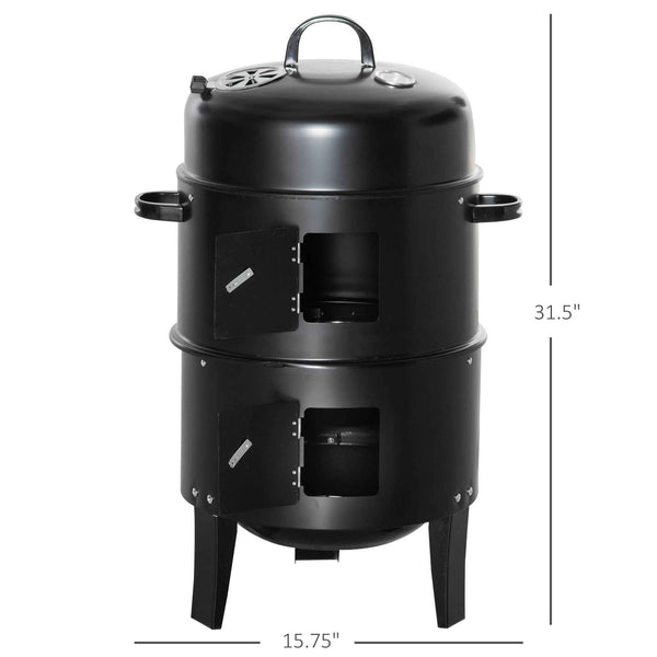 3-in-1 Vertical Charcoal BBQ Smoker Grill with 2 Cooking Areas and Thermometer