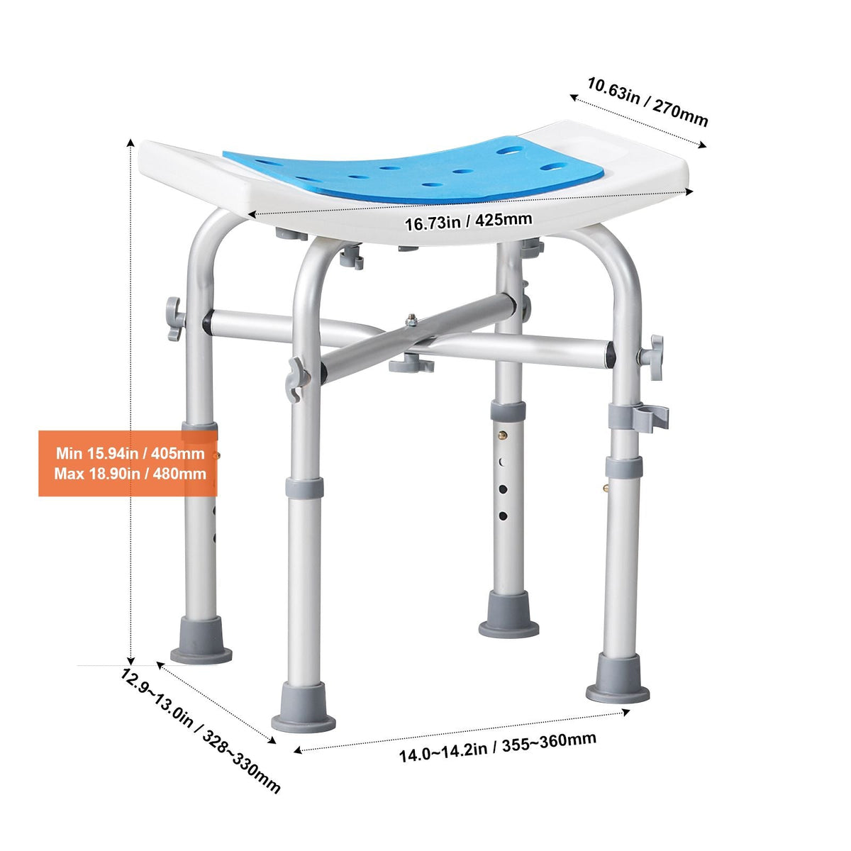 Shower Chair Adjustable Height Non-Slip Bath Stool 500 lbs