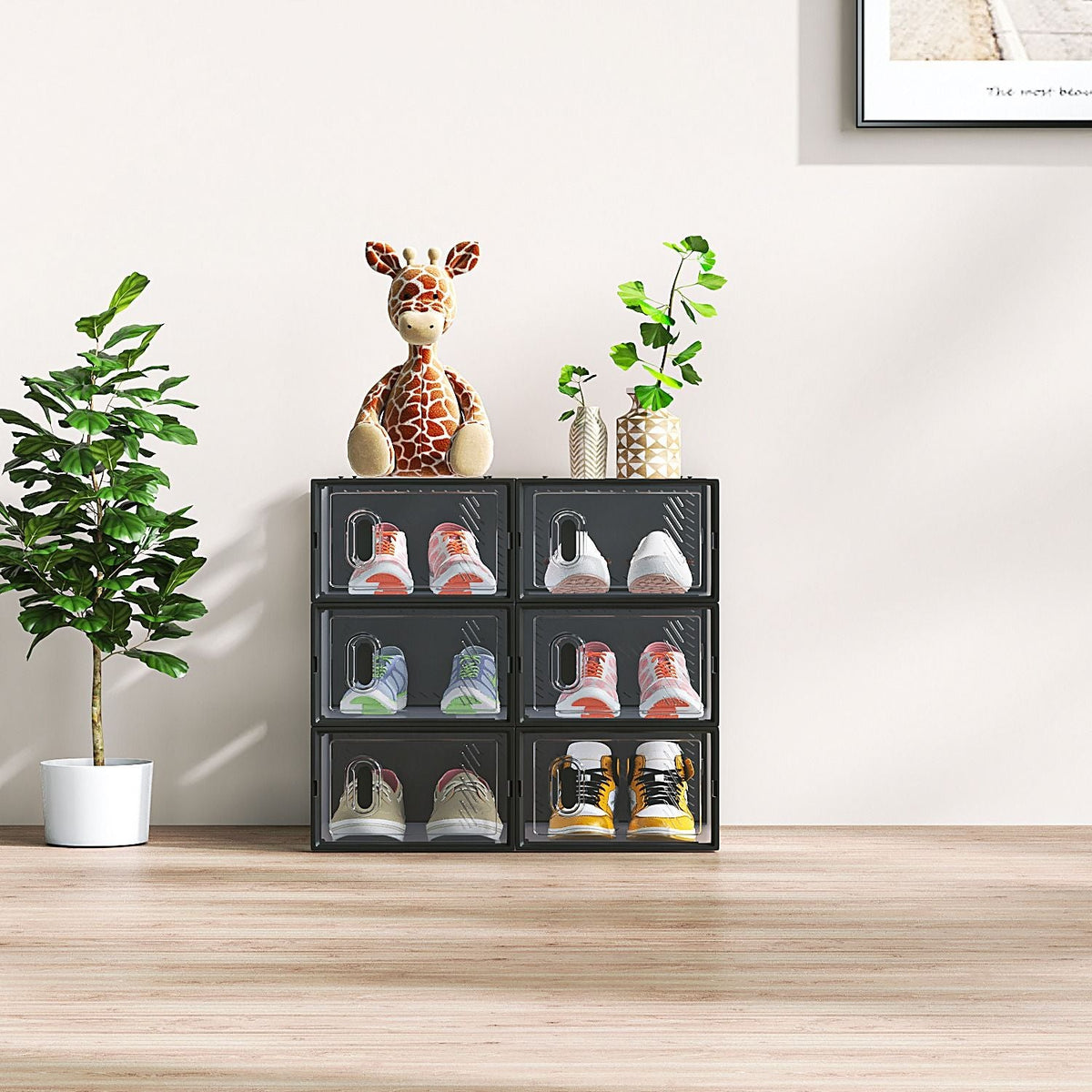 6/12/18/24/36PCS Stackable Shoe Storage Cabinet with Clear Front Door Plastic Sneaker Organizer