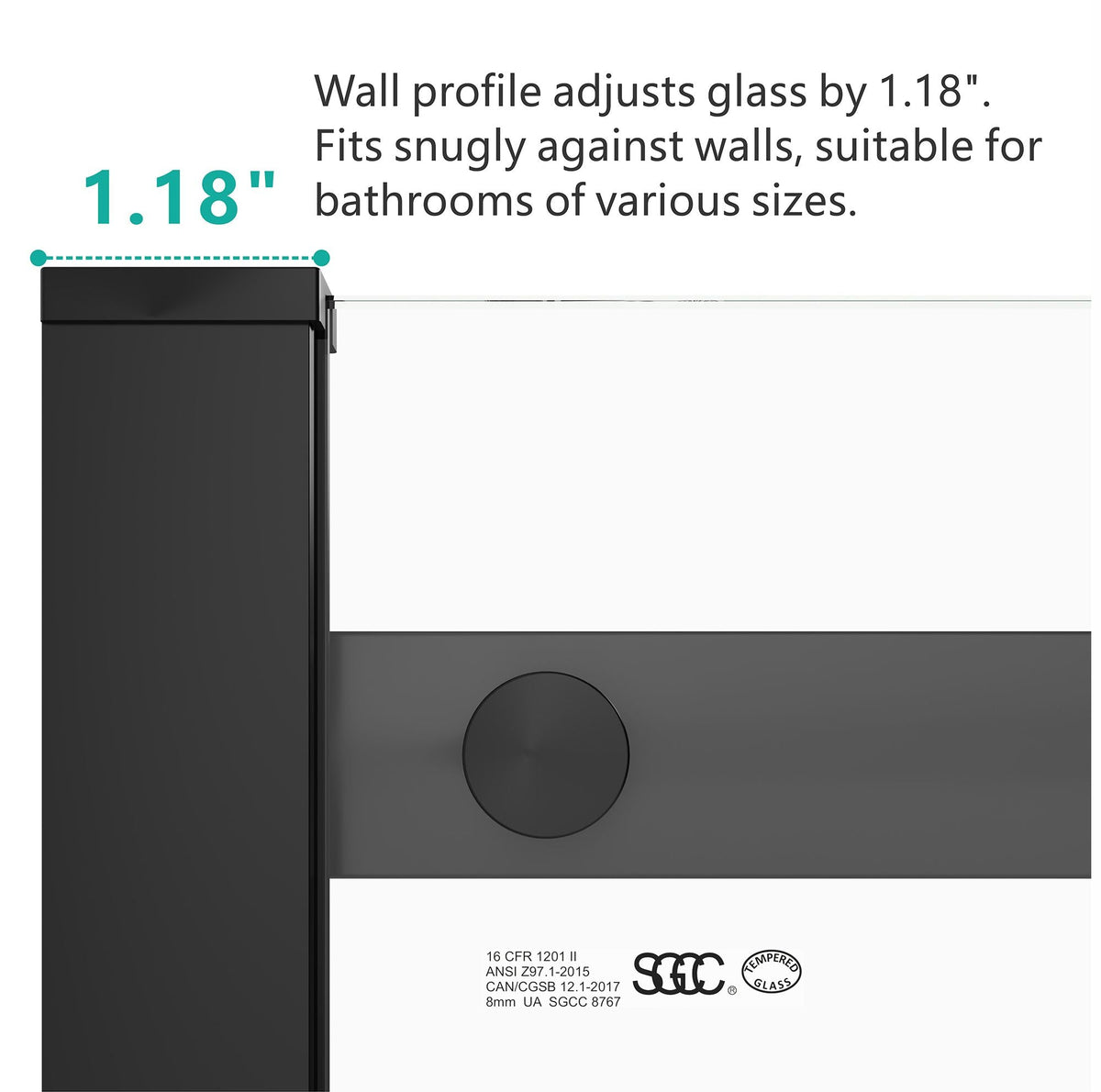 Sliding Shower Door, 8mm Frameless Glass Shower Door with Matte Black Hardware, Towel Bar and Handle, S-RM6076TB 56-60