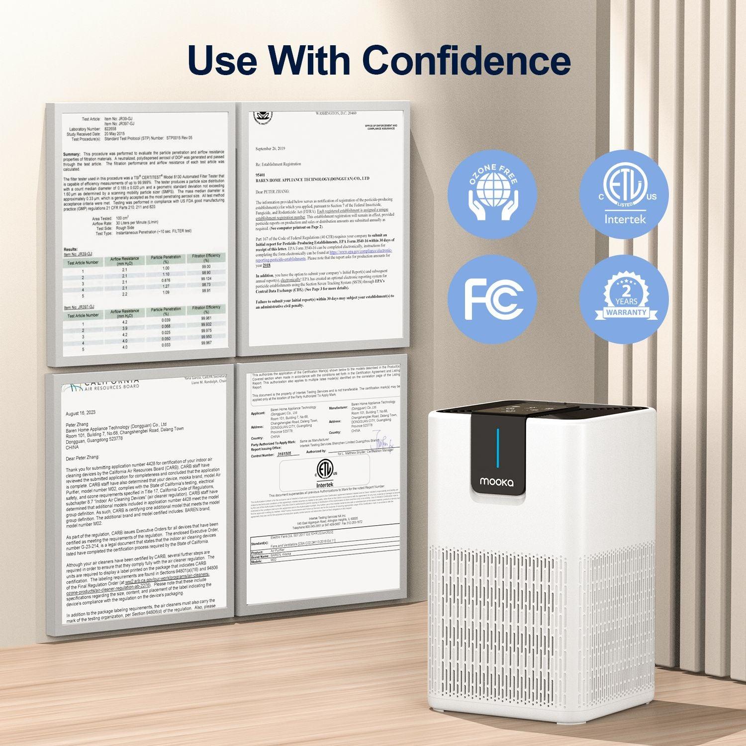 MOOKA Air Purifiers for Home Large Room Up to 1250 Ft², H13 HEPA Air Purifier for Pets Dust Odor Smoke, Aromatherapy Function, Air Cleaner with 15dB Quiet Sleep Mode for Bedroom Office Living Room