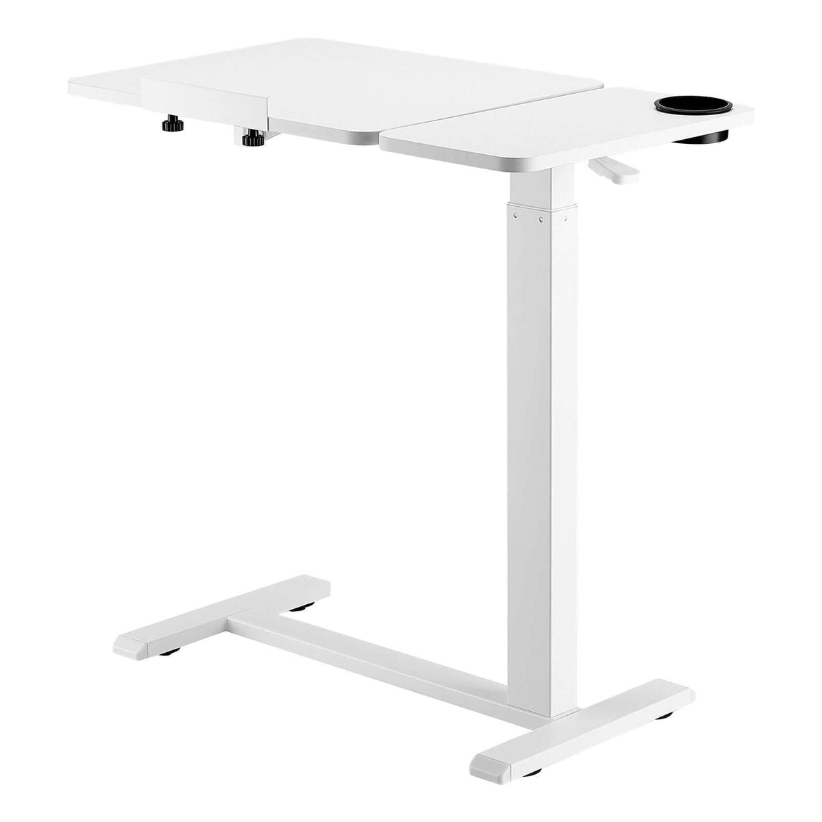 Portable Bedside Table with Adjustable Height & Angle - Rolling Laptop Desk with Flip Top Surface, 4 Hidden Wheels, Cup Holder, White