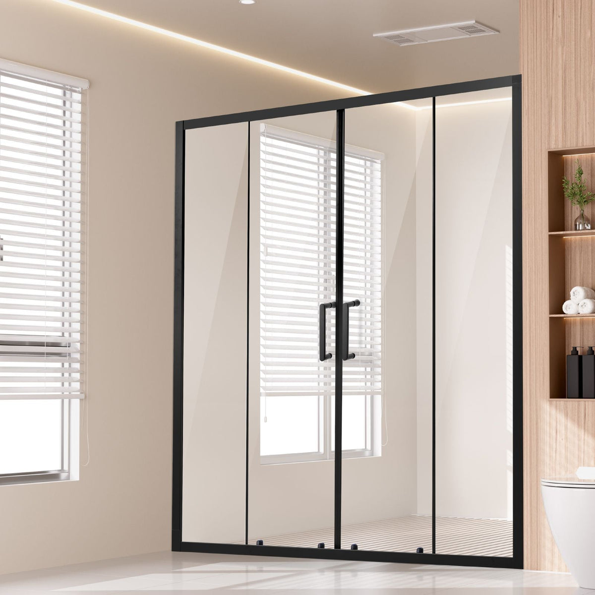 Semi-frameless Shower Door, 57.8-59 W x 70 H in, Double Sliding Glass Door- Matte Black