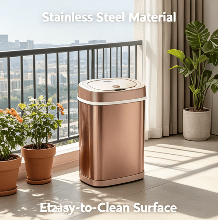 Automatic Sensor Trash Can, Stainless Steel Touch-Free Garbage Bin with Odor Sealing Lid, Waterproof Smart Waste Bin for Kitchen Bathroom Bedroom Office Home Indoor Use