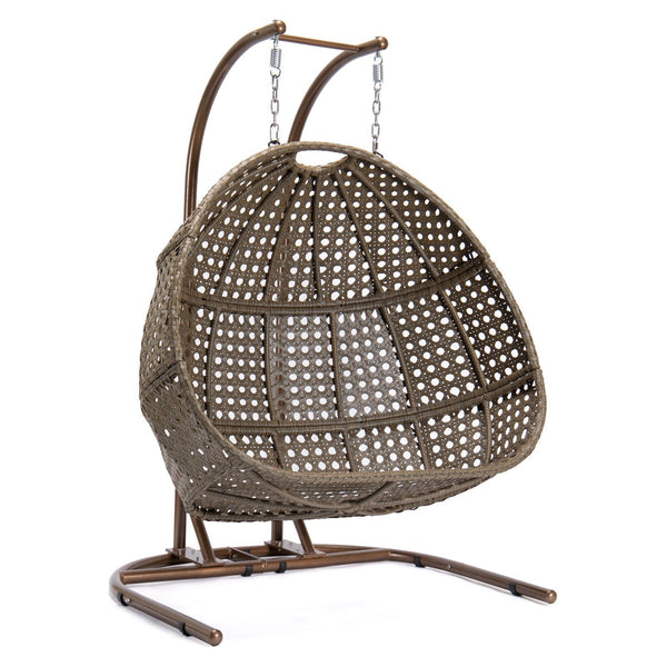 Brown Wicker Hanging Double-Seat Swing Chair BLAKHOM