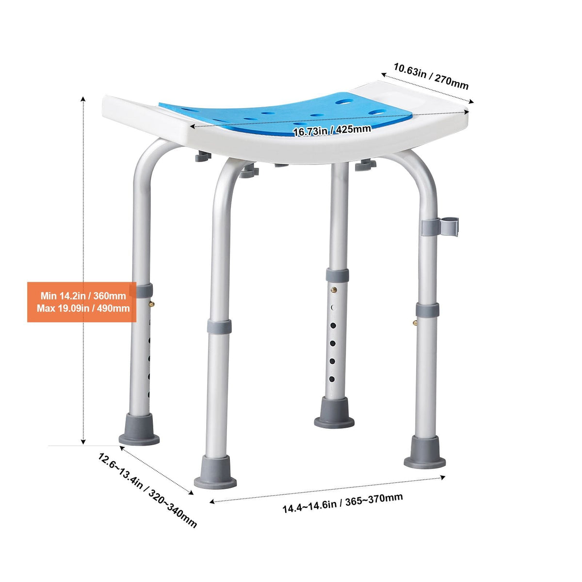 Adjustable Shower Stool with Non-Slip Feet, 350 lb Capacity