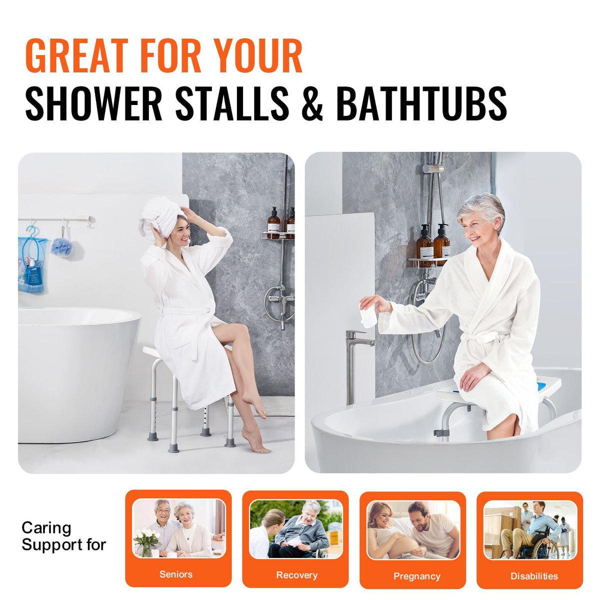 Adjustable Shower Stool with Non-Slip Feet, 350 lb Capacity