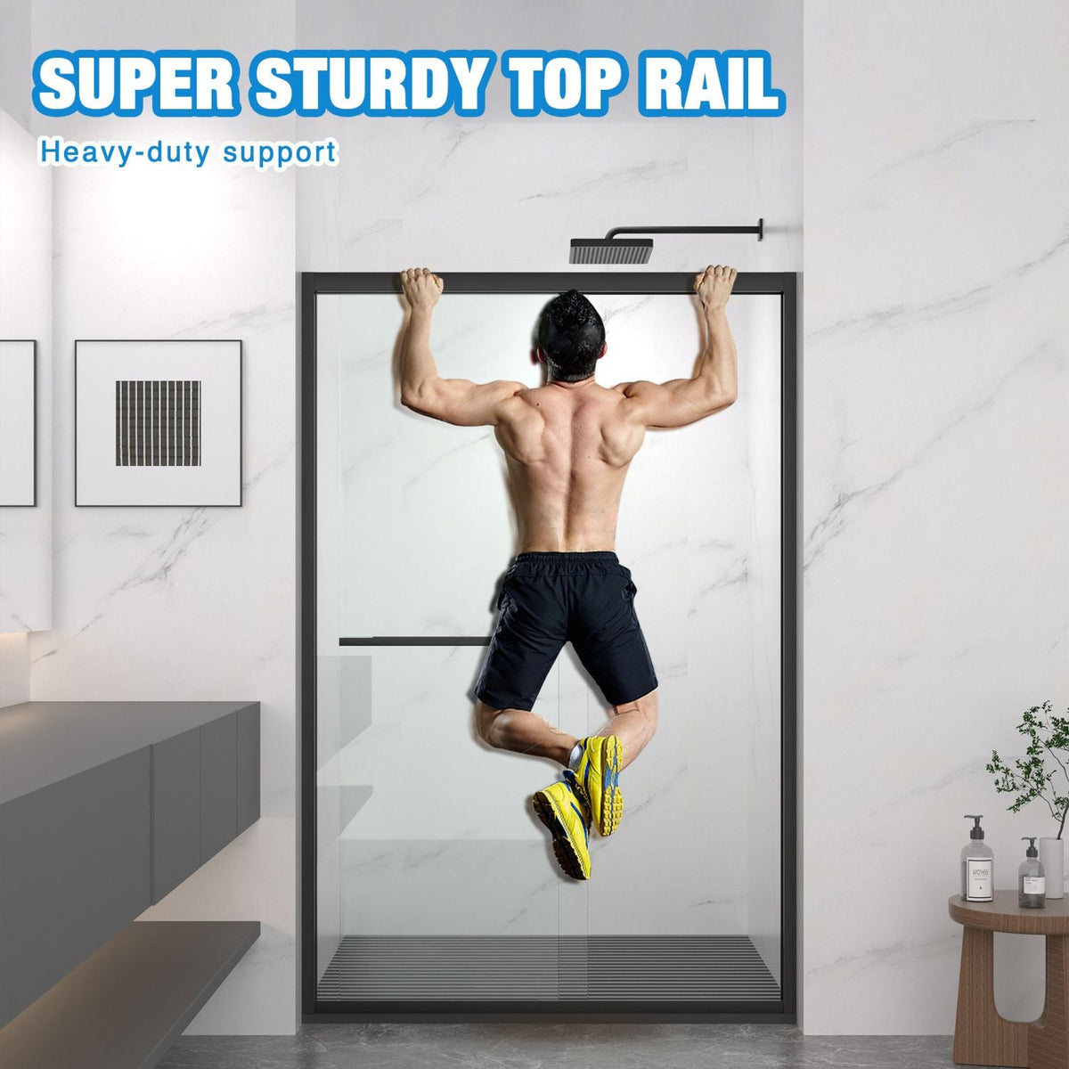 Aluminum Frame Double Sliding Shower Door, Bypass Bathroom Sliding Door with Premium 5/16
