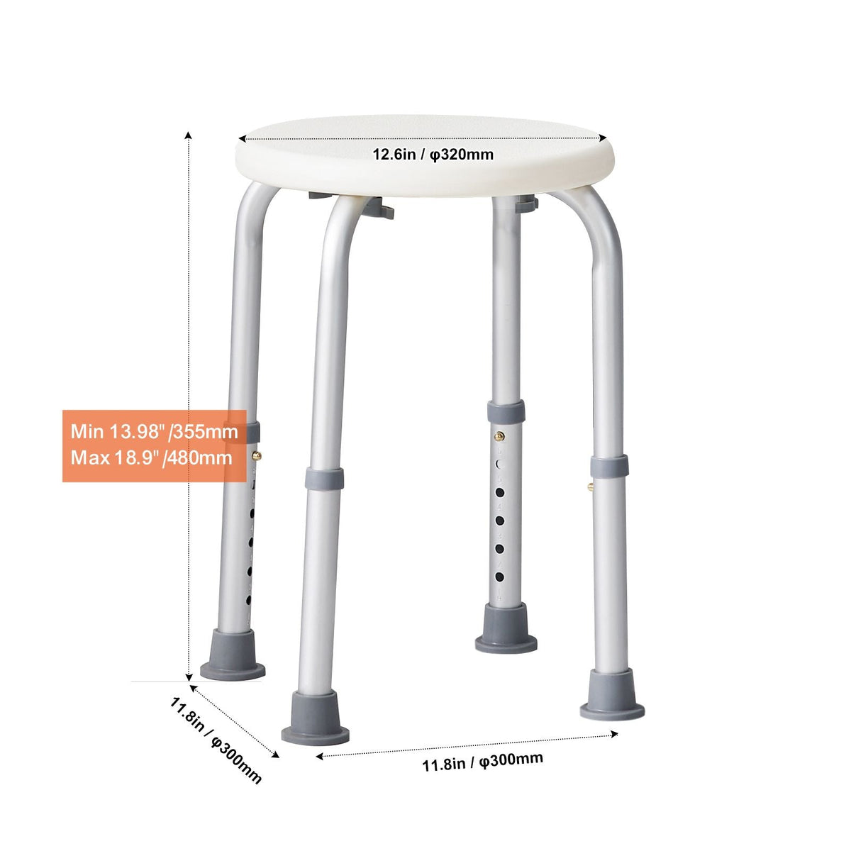 Adjustable Shower Stool Non-Slip Bath Seat 300 lb Capacity