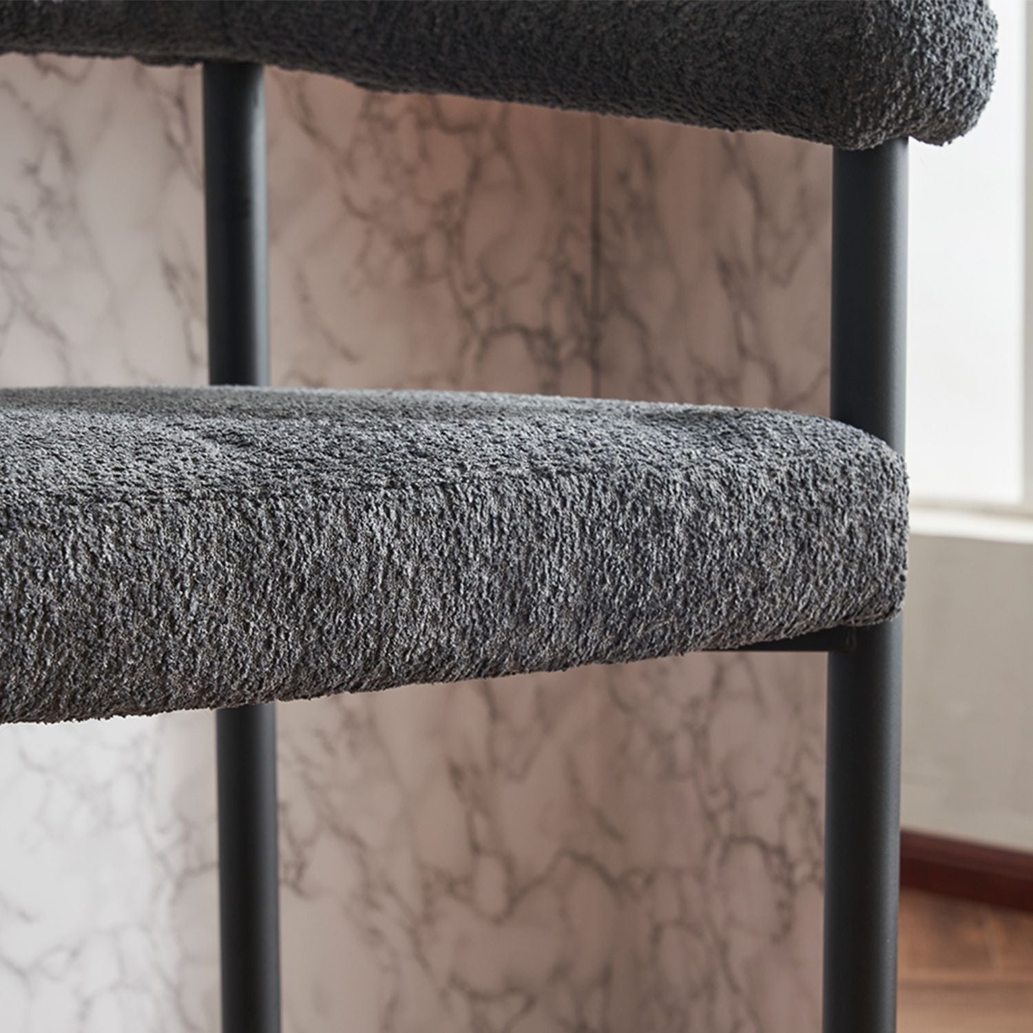 Modern Upholstered Bar Stools Set of 2, Boucle Fabric Counter Height Chairs BLAKHOM