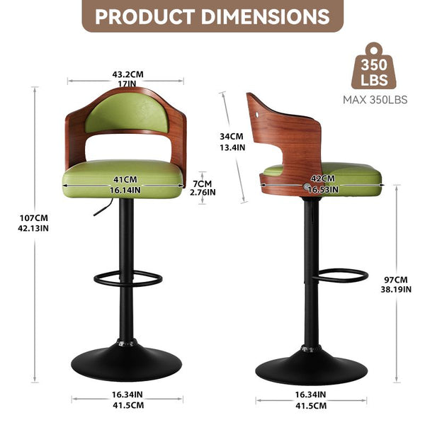 Set of 2  Wooden Barstools PU Leather Upholstered Bar Chairs BLAKHOM