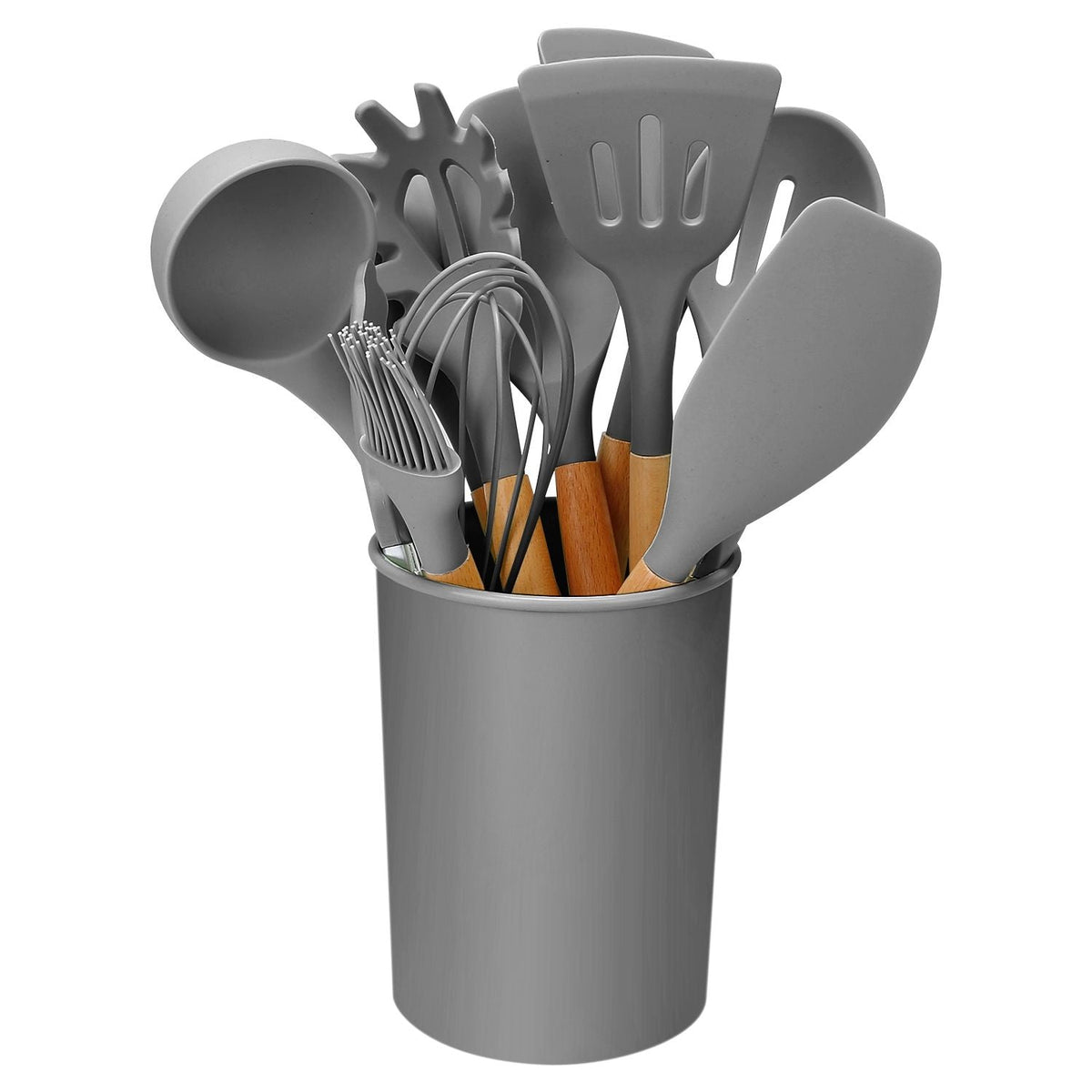 11-Piece Premium Silicone Cooking Utensil Set with Heat-Resistant Wooden Handles for Versatile Kitchen Use
