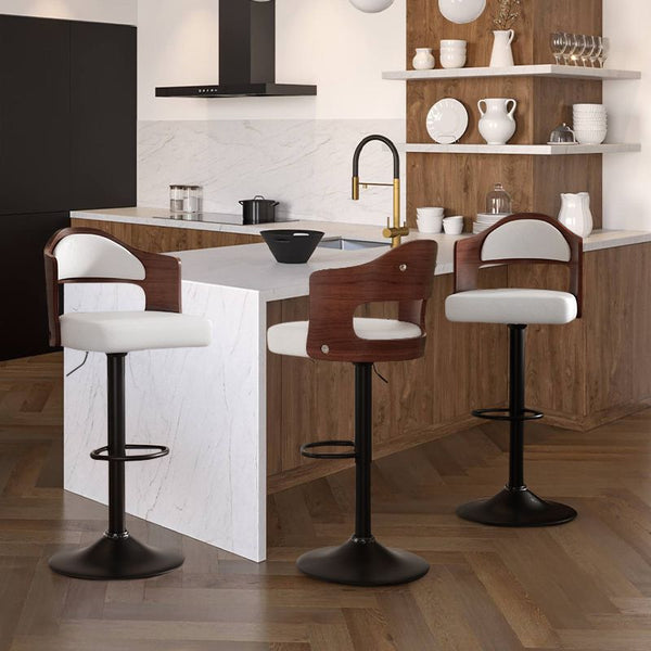 Set of 2  Wooden Barstools PU Leather Upholstered Bar Chairs BLAKHOM