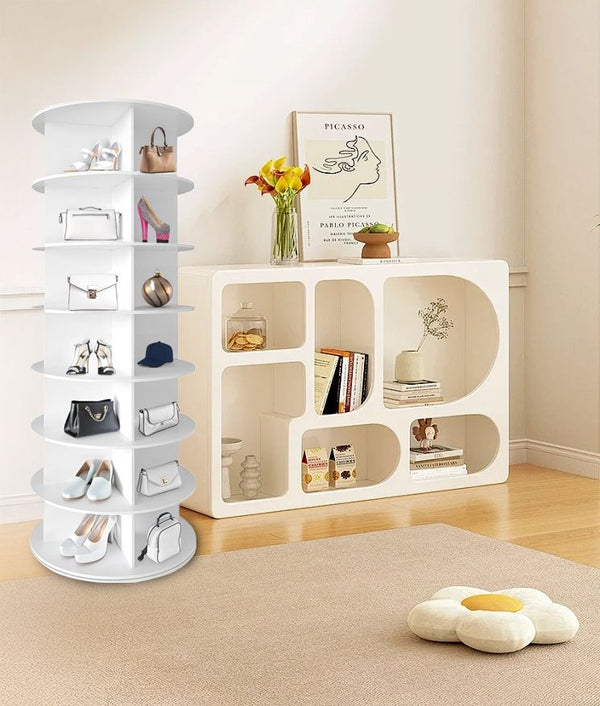 7 Tier Rotating Shoe Rack Tower, Spinning Shoe Display, 360 Shoe Rack Storage Round Carousel, Vertical Handbag Rotate Shoes Closet Organization, Christmas Gift (WHITE) Berry Charmz