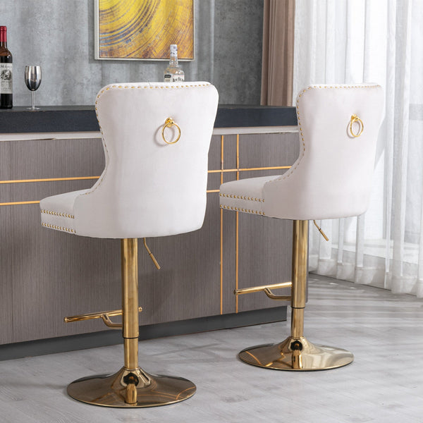 Set of 2 Thick Golden Swivel Velvet Barstools BLAKHOM