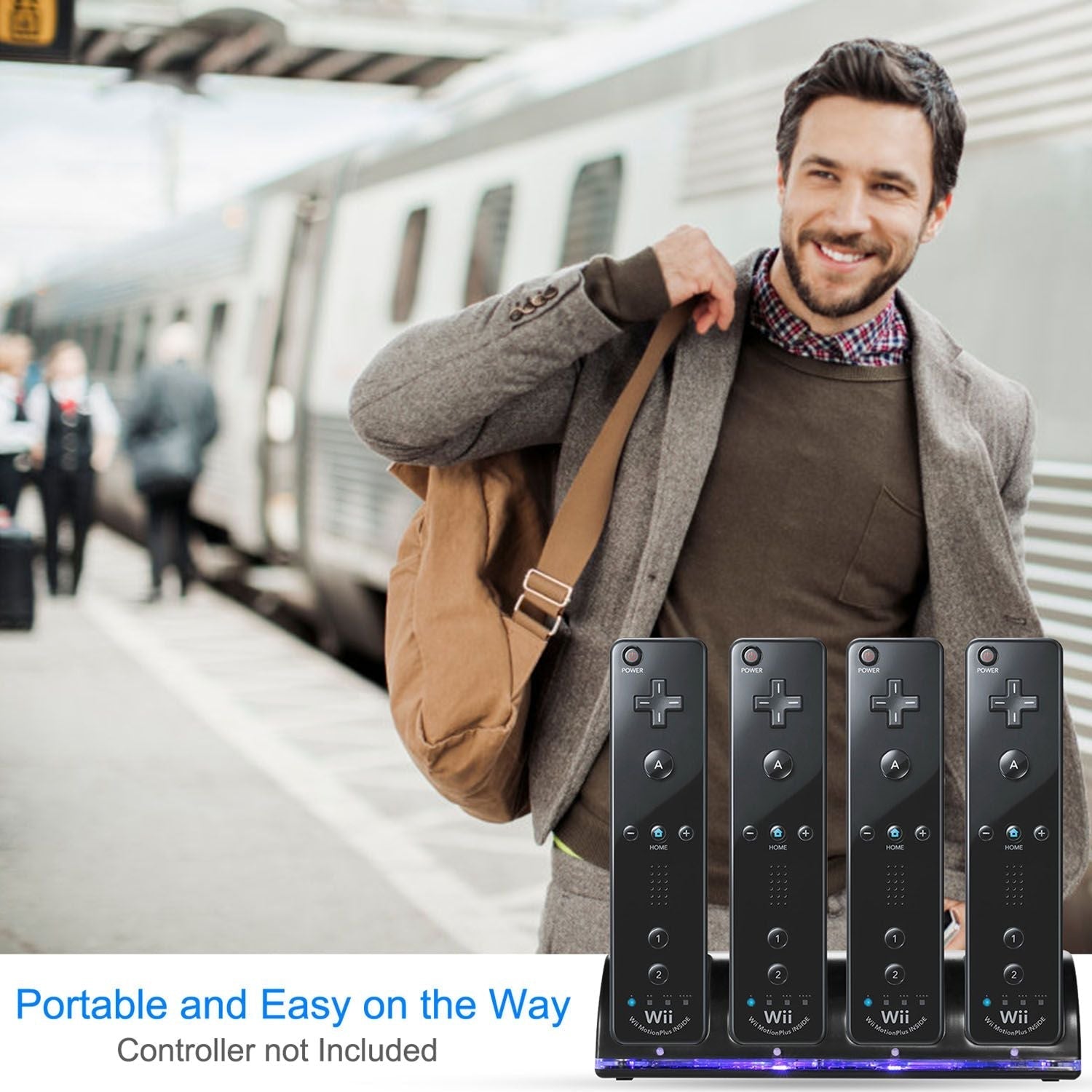 4 Remotes Charging Dock Game Controller Charger 2800mAh Rechargeable Battery Charging Stations w/ LED Indicator for Wii Nintendo Berry Charmz