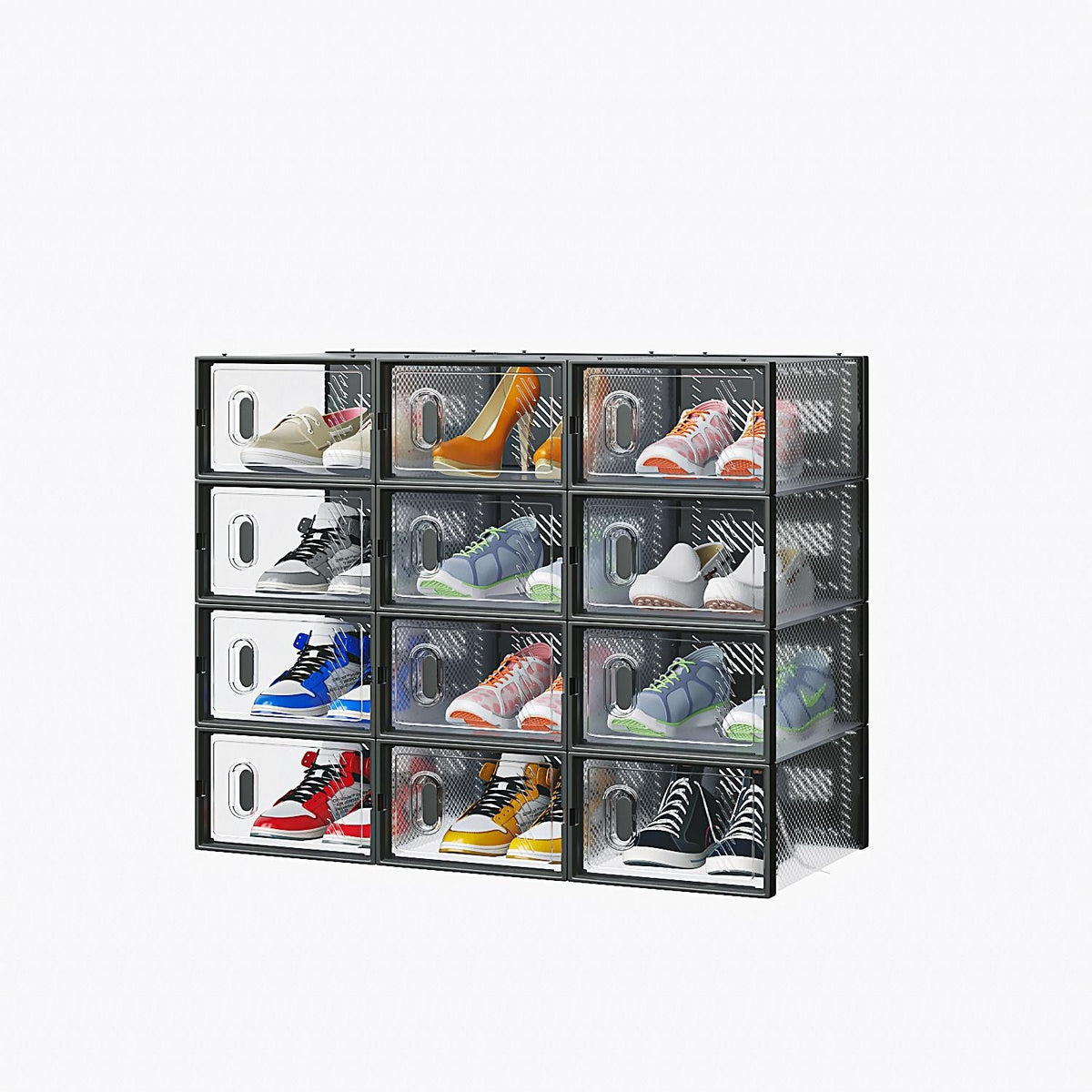 6/12/18/24/36PCS Stackable Shoe Storage Cabinet with Clear Front Door Plastic Sneaker Organizer