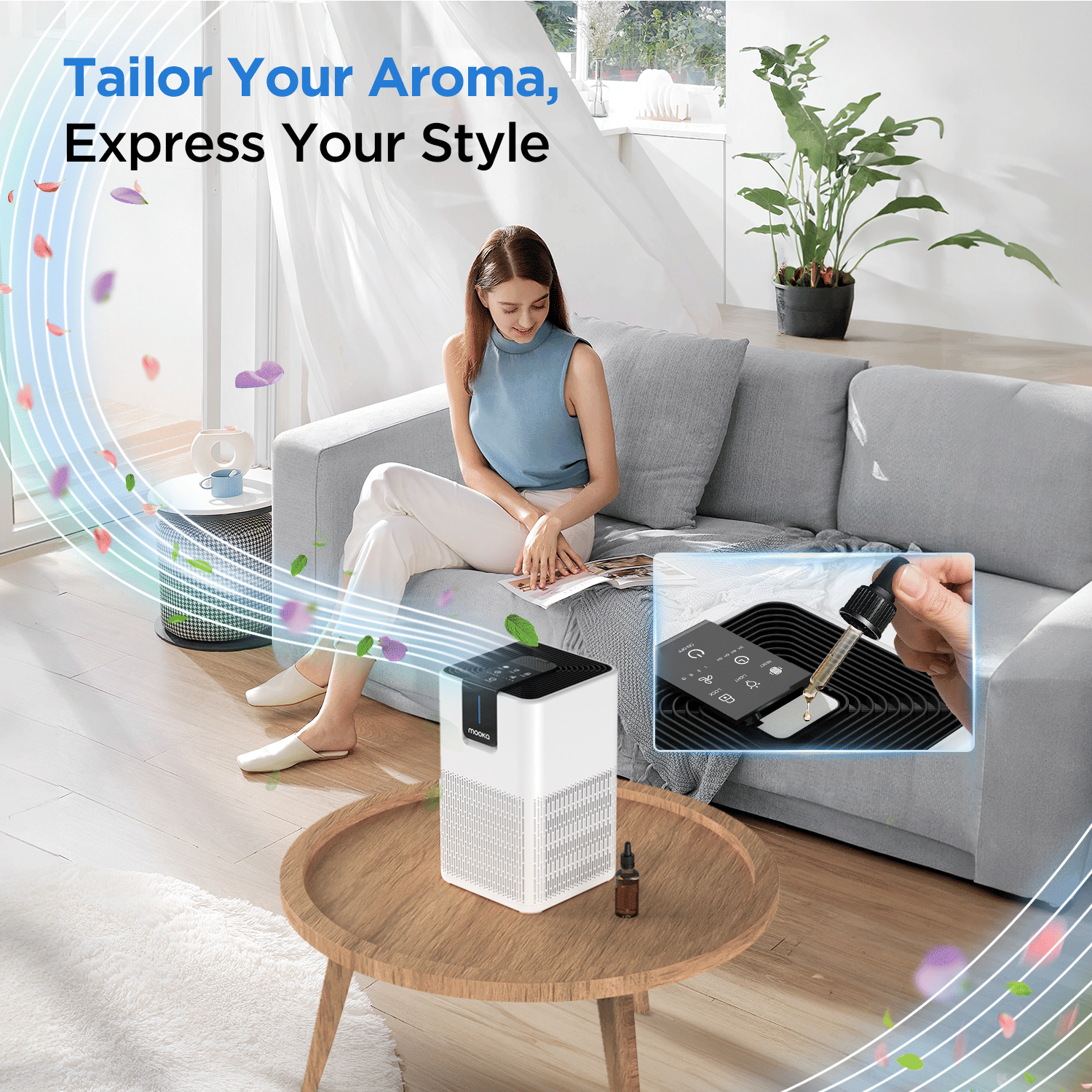 MOOKA Air Purifiers for Home Large Room Up to 1250 Ft², H13 HEPA Air Purifier for Pets Dust Odor Smoke, Aromatherapy Function, Air Cleaner with 15dB Quiet Sleep Mode for Bedroom Office Living Room