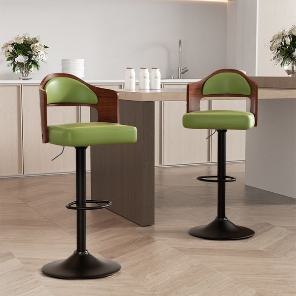 Set of 2  Wooden Barstools PU Leather Upholstered Bar Chairs BLAKHOM