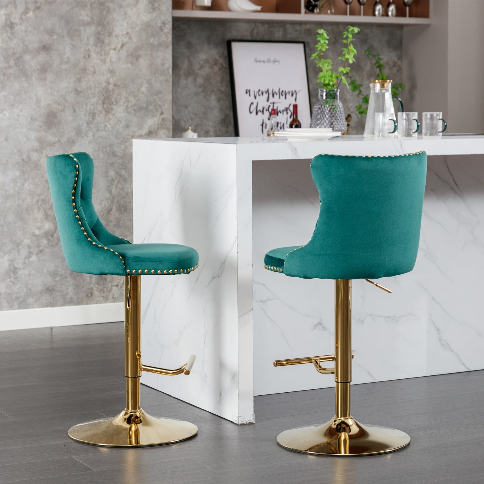 Golden Swivel Velvet Barstools BLAKHOM