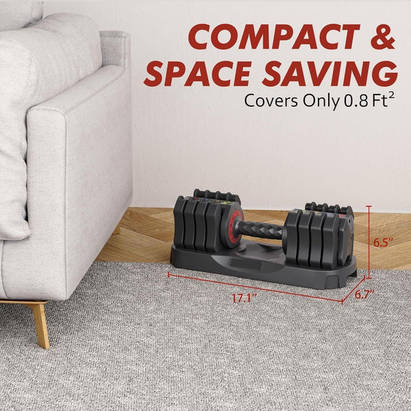 Adjustable Dumbbell Set of 22.5LB Set-1Sec Adjustable Dumbbell Weights-5 in 1 Free Weights Dumbbells Set with Effortless Tray/No-Slip Handle-Compact Size for Women/Men at Home Gym Berry Charmz