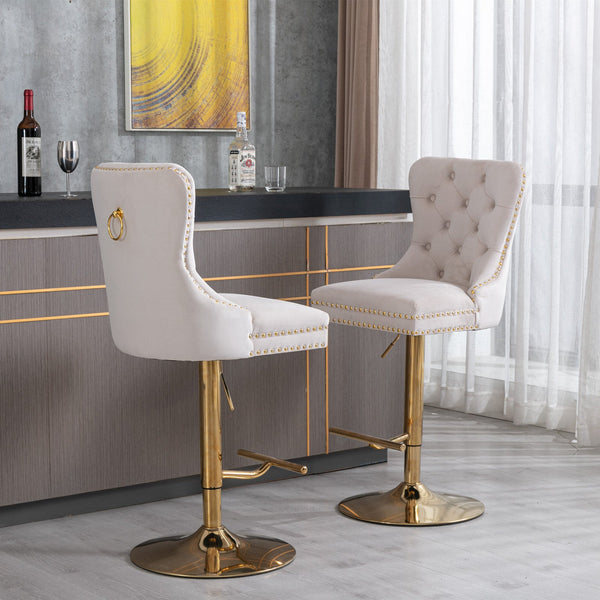 Set of 2 Thick Golden Swivel Velvet Barstools BLAKHOM