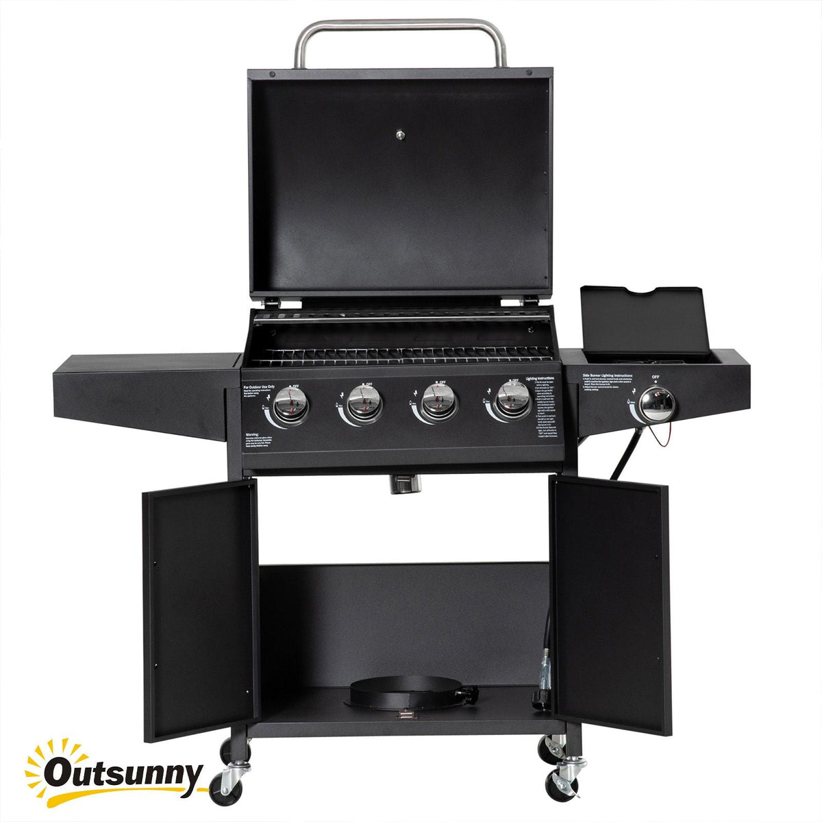 52 Barbecue Grill with Wheels 4+1 Burner Propane Gas Outdoor BBQ Trolley Black