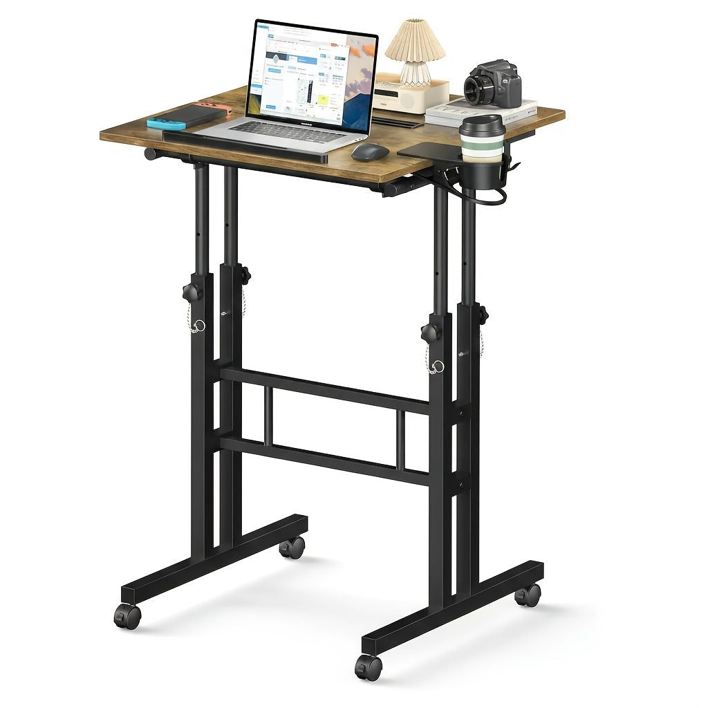 24 inch Manual Height Adjustable Split Top Standing Desk on Wheels - Sit-Stand workstation with Rolling Base, Space-Saving