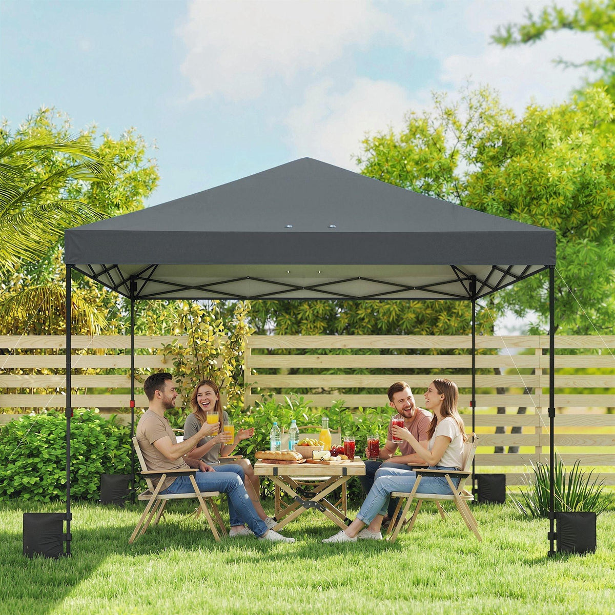 10×10 ft Pop‑Up Canopy Tent with One‑Push Setup, Outdoor Portable Instant Shelter with Roller Bag — Dark Gray