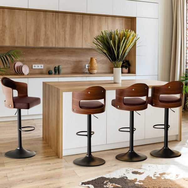Set of 2  Wooden Barstools PU Leather Upholstered Bar Chairs BLAKHOM
