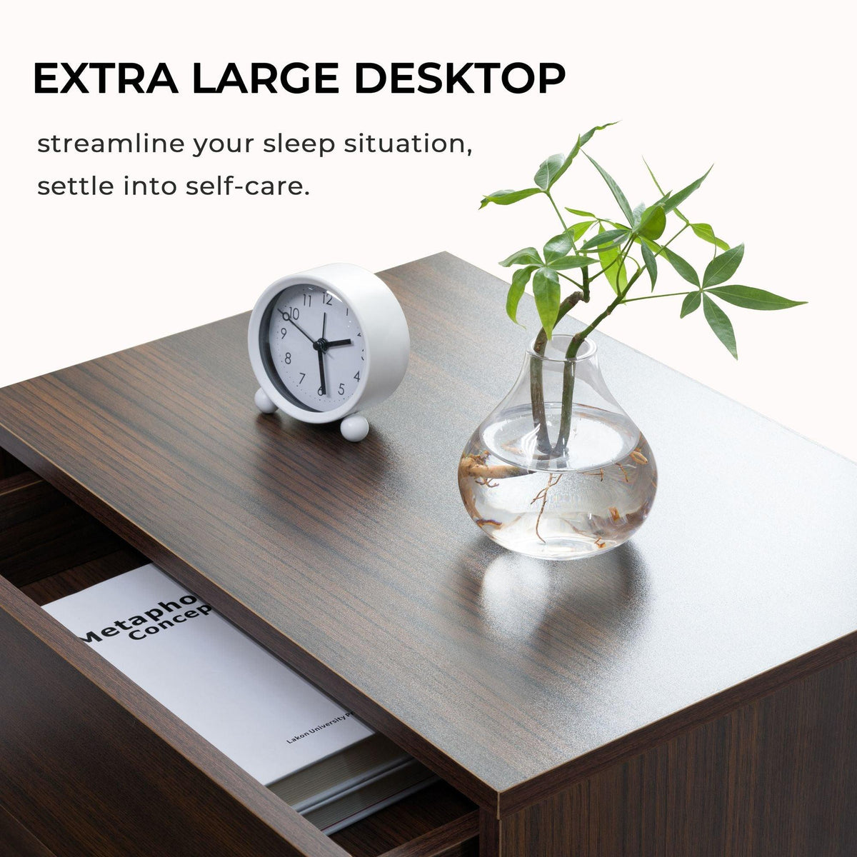 LED Nightstand 3 Drawer Dresser for Bedroom End Table with Acrylic Board LED Bedside Tables (Walnut)