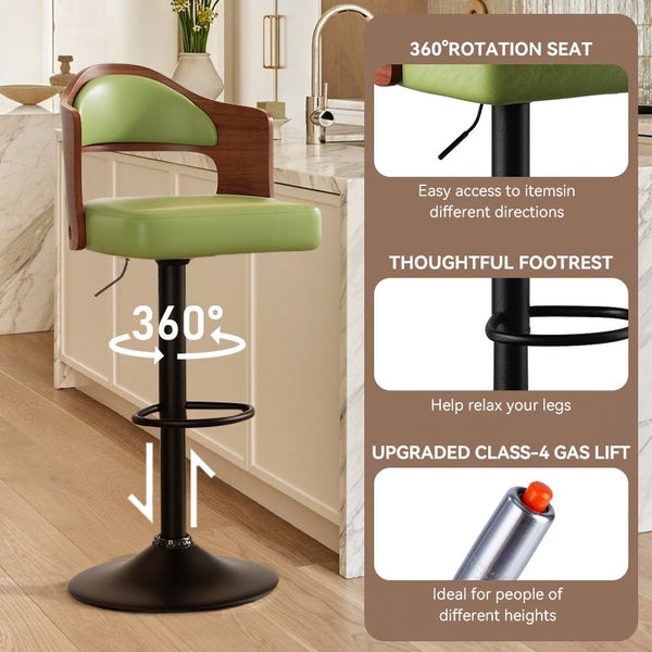 Set of 2  Wooden Barstools PU Leather Upholstered Bar Chairs BLAKHOM