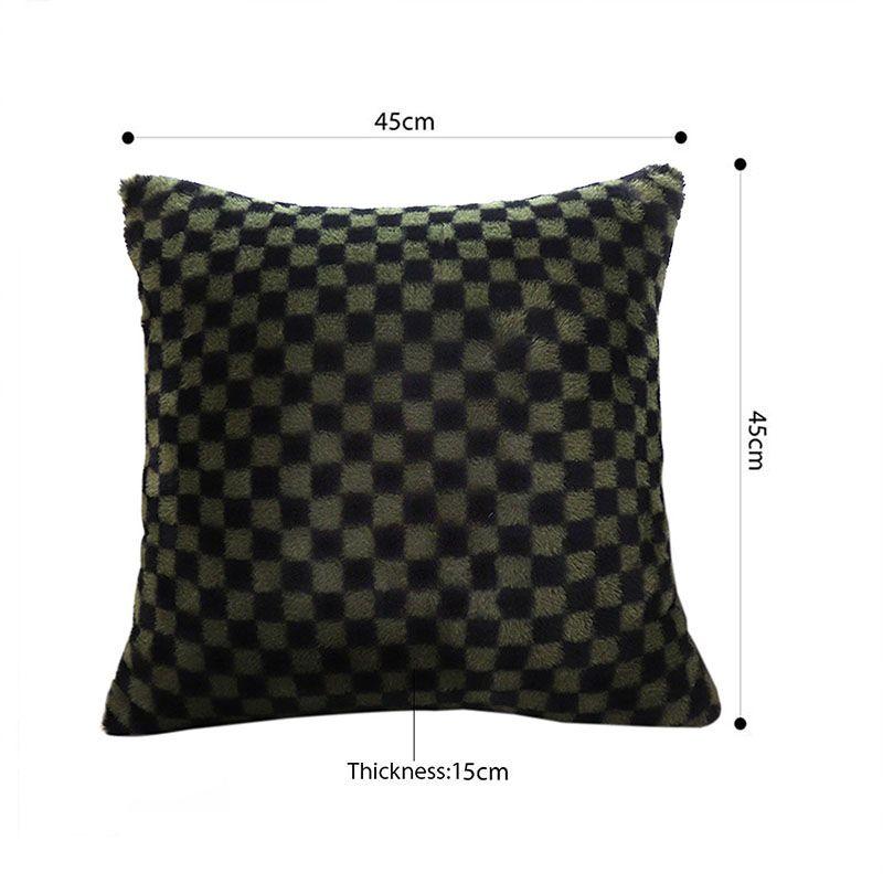11.8inches Urban Light Luxury Dark Green Checkered Lumbar Throw Pillow – Decorative Cushion