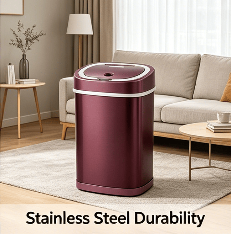 Automatic Sensor Trash Can, Stainless Steel Touch-Free Garbage Bin with Odor Sealing Lid, Waterproof Smart Waste Bin for Kitchen Bathroom Bedroom Office Home Indoor Use