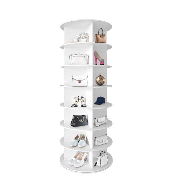 7 Tier Rotating Shoe Rack Tower, Spinning Shoe Display, 360 Shoe Rack Storage Round Carousel, Vertical Handbag Rotate Shoes Closet Organization, Christmas Gift (WHITE) Berry Charmz