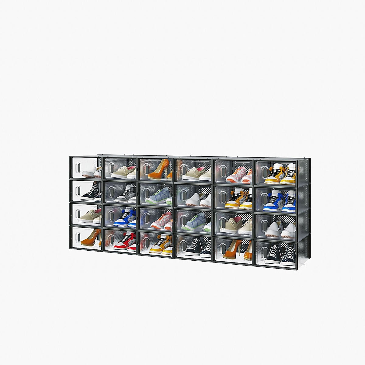 6/12/18/24/36PCS Stackable Shoe Storage Cabinet with Clear Front Door Plastic Sneaker Organizer