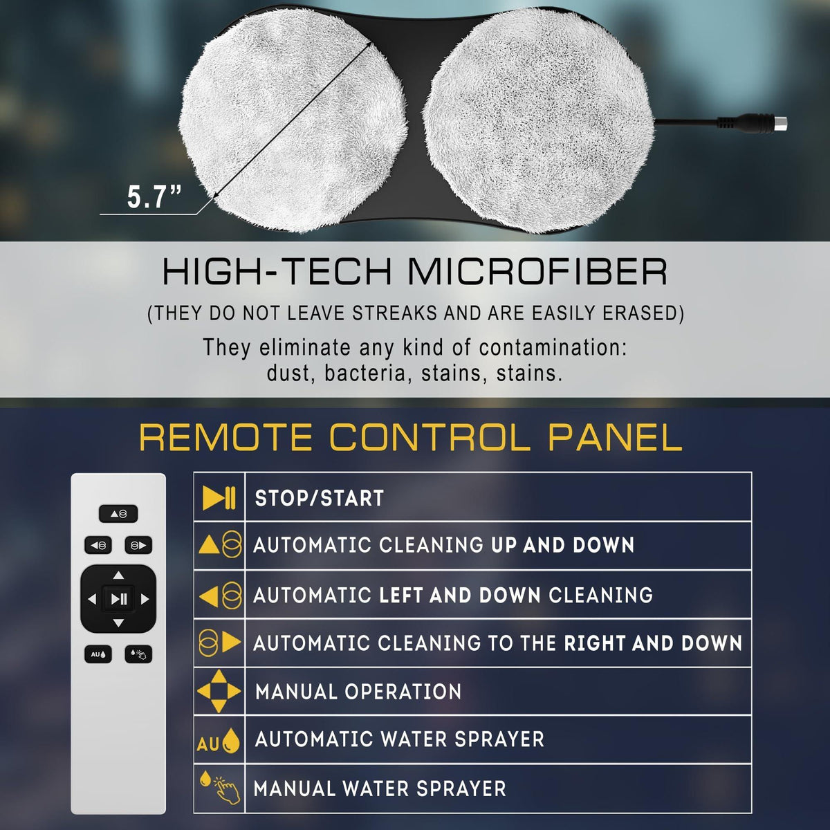 Automatic Window Cleaner Robot with Water Spray and 10 Cloth Pads