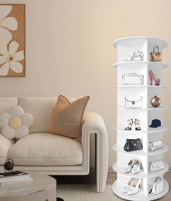 7 Tier Rotating Shoe Rack Tower, Spinning Shoe Display, 360 Shoe Rack Storage Round Carousel, Vertical Handbag Rotate Shoes Closet Organization, Christmas Gift (WHITE) Berry Charmz